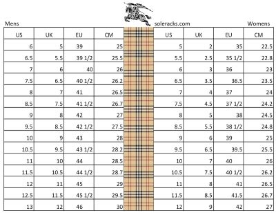 is burberry shoes true to size|Burberry size chart.